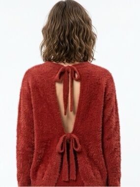 EESOME | NEW Brick Orange-Red Cozy Sweater Tie Back Women’s Size S/M